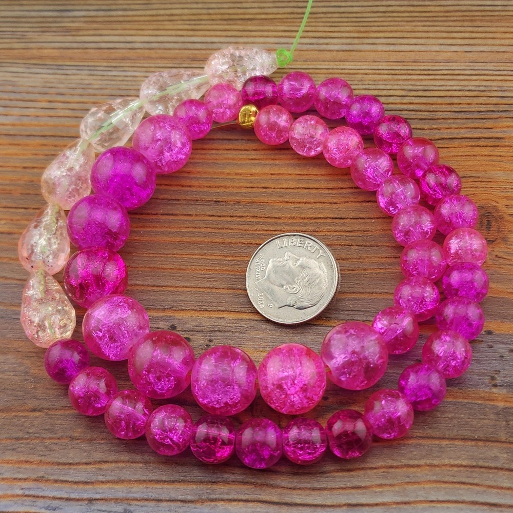 Hot‎ Pink Crackle Glass Beads